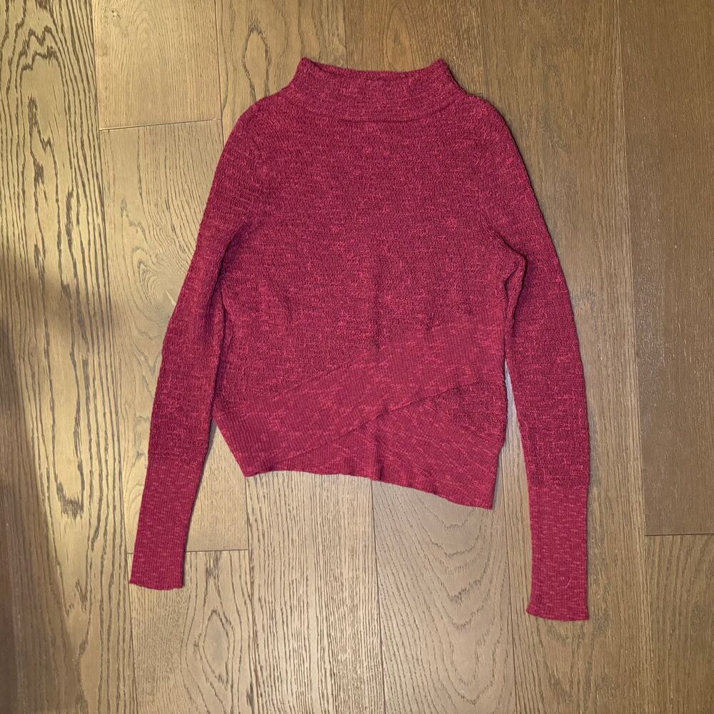 Free People Wrap Sweater Linen/cotton Blend Mock Neck Burgundy Size Small